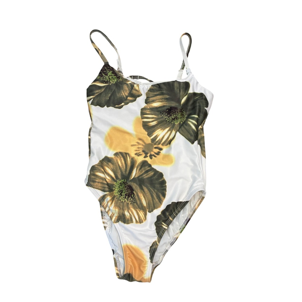 Brigitte Couture Floral One Piece Swimsuit Womens 6 White Green Yellow Excellent